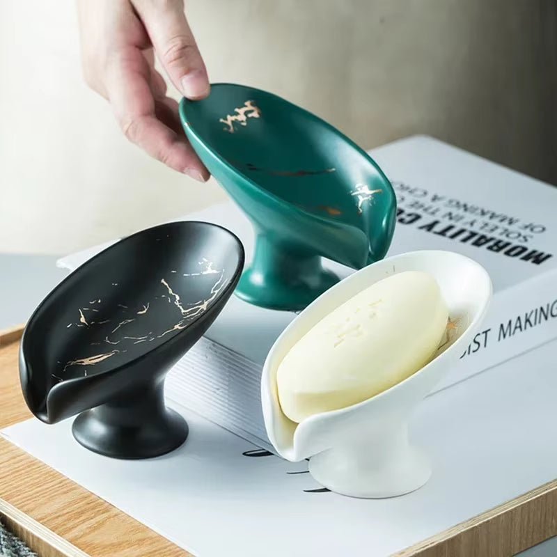 Ceramic Leaf-Shaped Drain Soap Dish