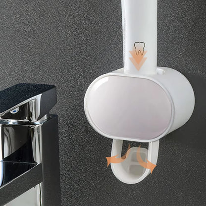 Wall-Mounted Bathroom Toothpaste Dispenser with Toothbrush Holder