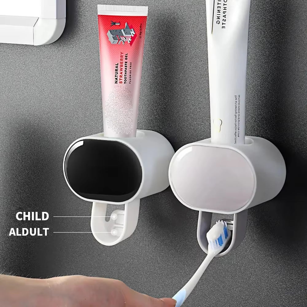 Wall-Mounted Bathroom Toothpaste Dispenser with Toothbrush Holder