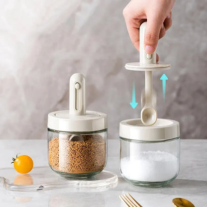 Glass Seasoning Bottle with Telescopic Spoon For Kitchen