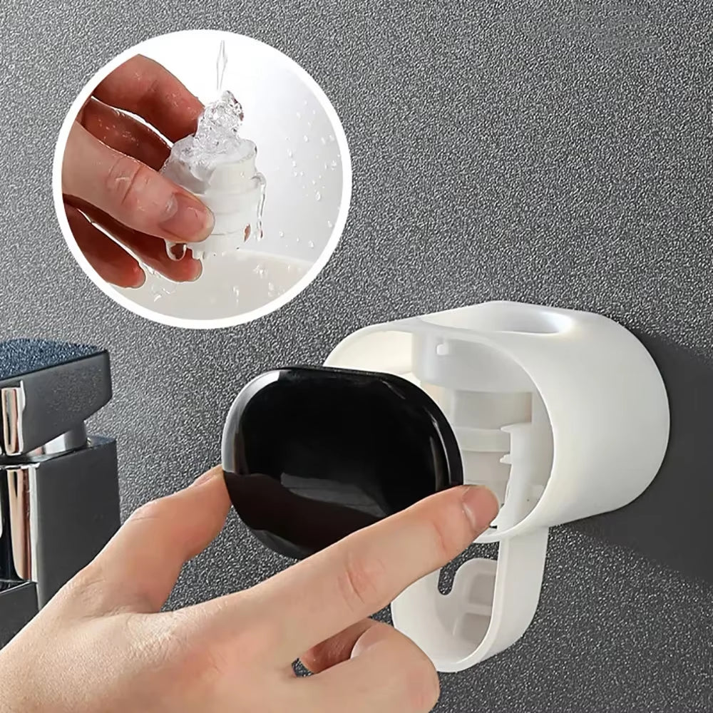 Wall-Mounted Bathroom Toothpaste Dispenser with Toothbrush Holder