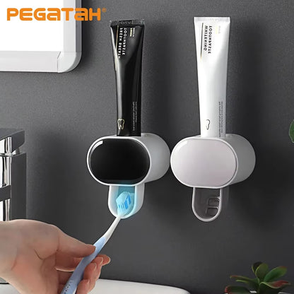 Wall-Mounted Bathroom Toothpaste Dispenser with Toothbrush Holder