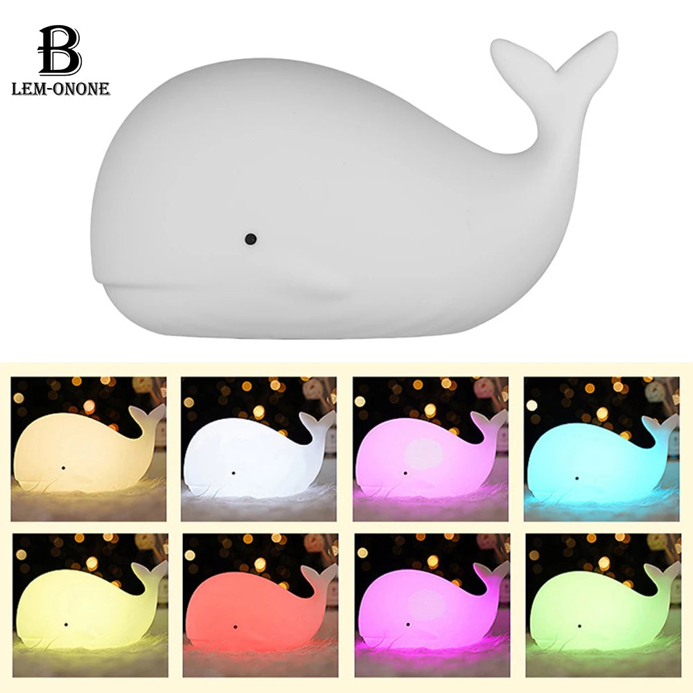 LED Whale Shape Silicone Patting Bedroom Lamp 