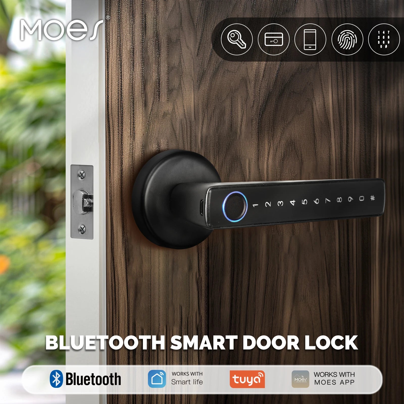 MOES Tuya Bedroom Smart Fingerprint Door Handle 